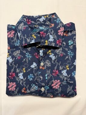 Alan Flusser Navy Floral Short-Sleeve Button-Down Shirt